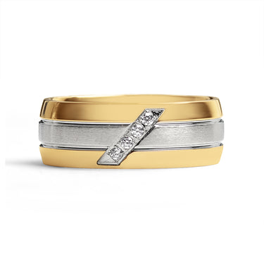 Gold Polished Groove Pattern Ring With CZ Accents
