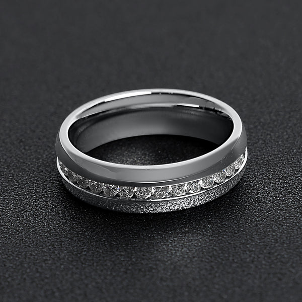 Highly Polished Stainless Steel CZ Center Ring / ZRJ4142