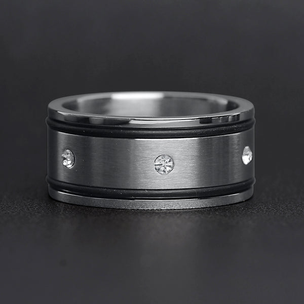 CZ Stones With Rubber Accents Highly Polished Stainless Steel Ring / ZRJ2013