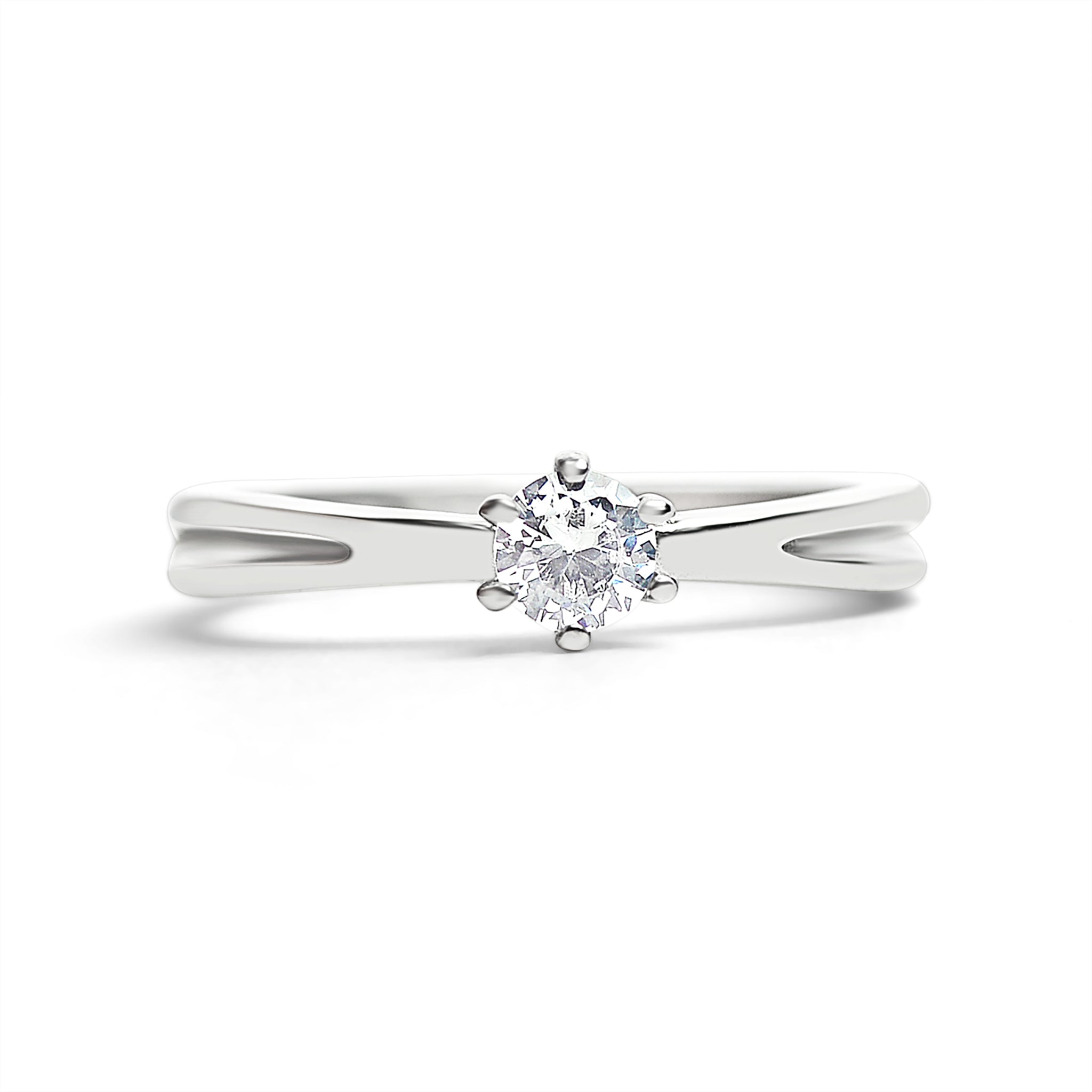 Grooves Round Prong Set CZ Ring