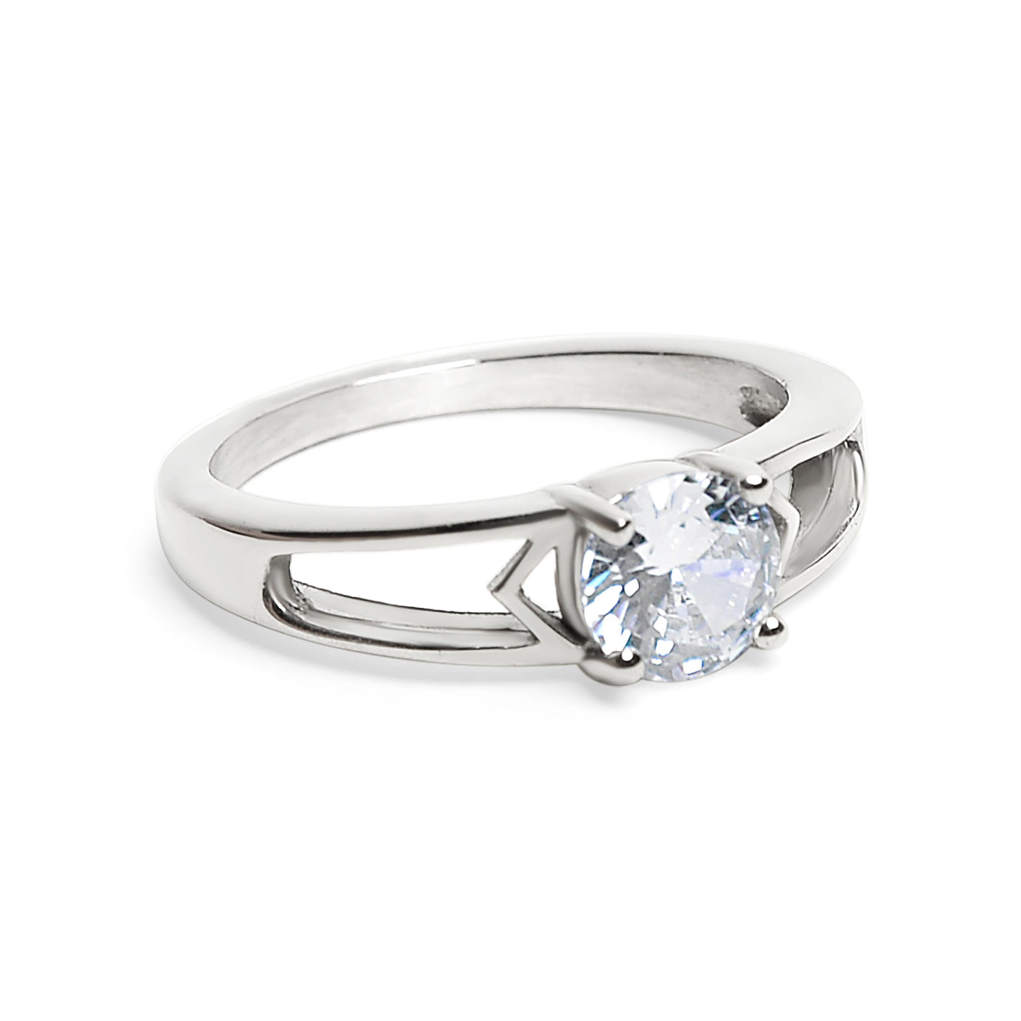 Polished Stainless Steel Cutout CZ Ring