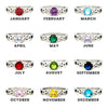 Stainless steel CZ stone Celtic rings in a variety of colors with their associated birth months.