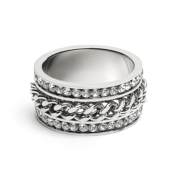 CZ Eternity With Chain Center Stainless Steel Spinner Ring / ZRJ9008