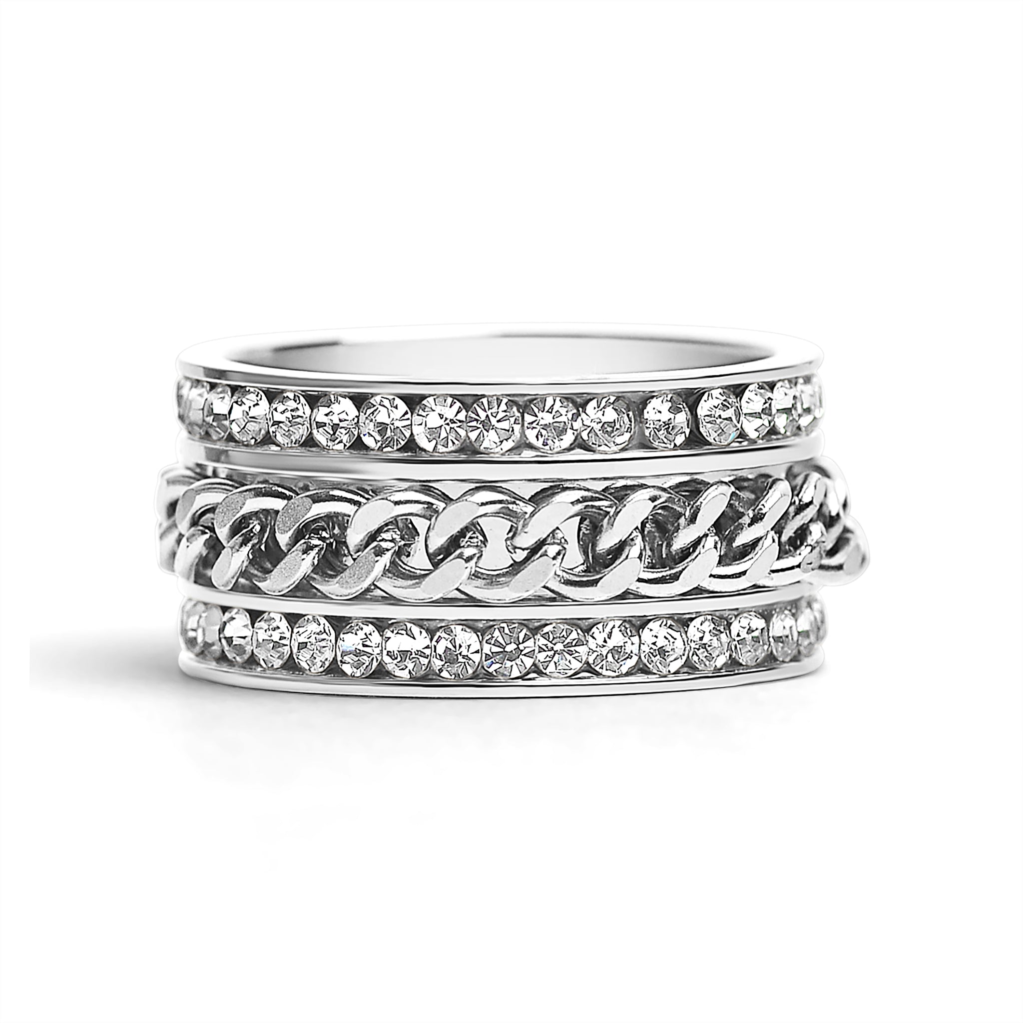 CZ Eternity With Chain Center Stainless Steel Spinner Ring