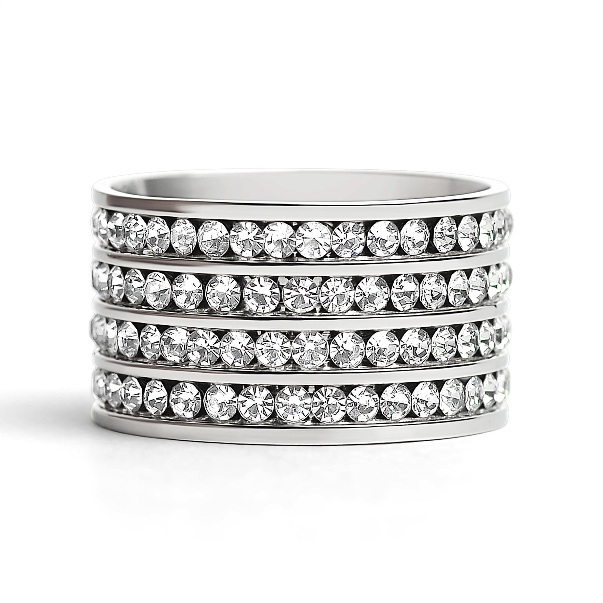 CZ Eternity Quadruple Stainless Steel Ring