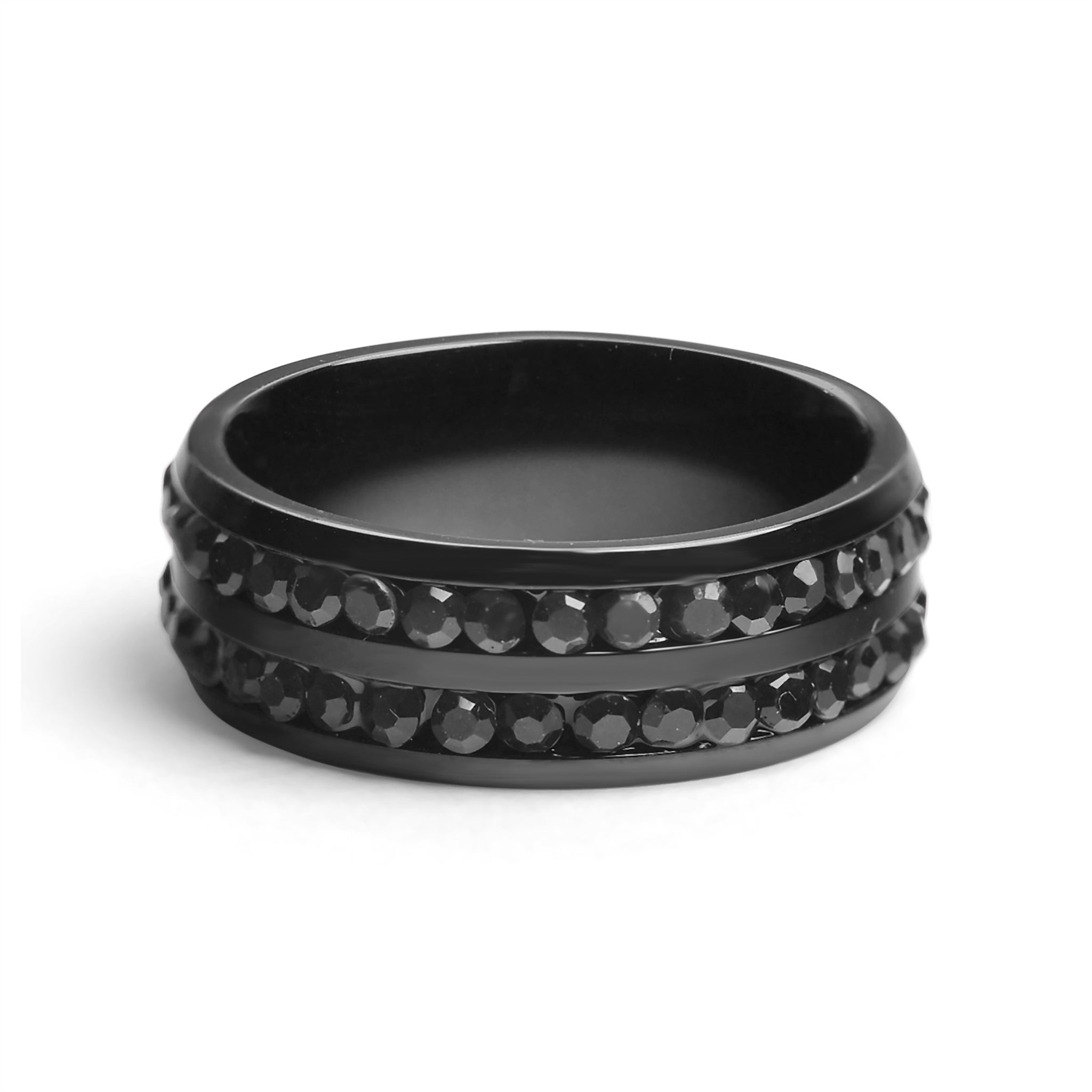 Black CZ Stones With Black Trim Stainless Steel Ring