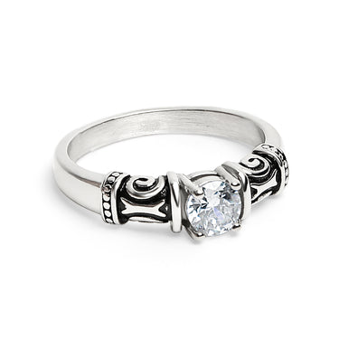 CZ Center With Decorative Accents Stainless Steel Ring