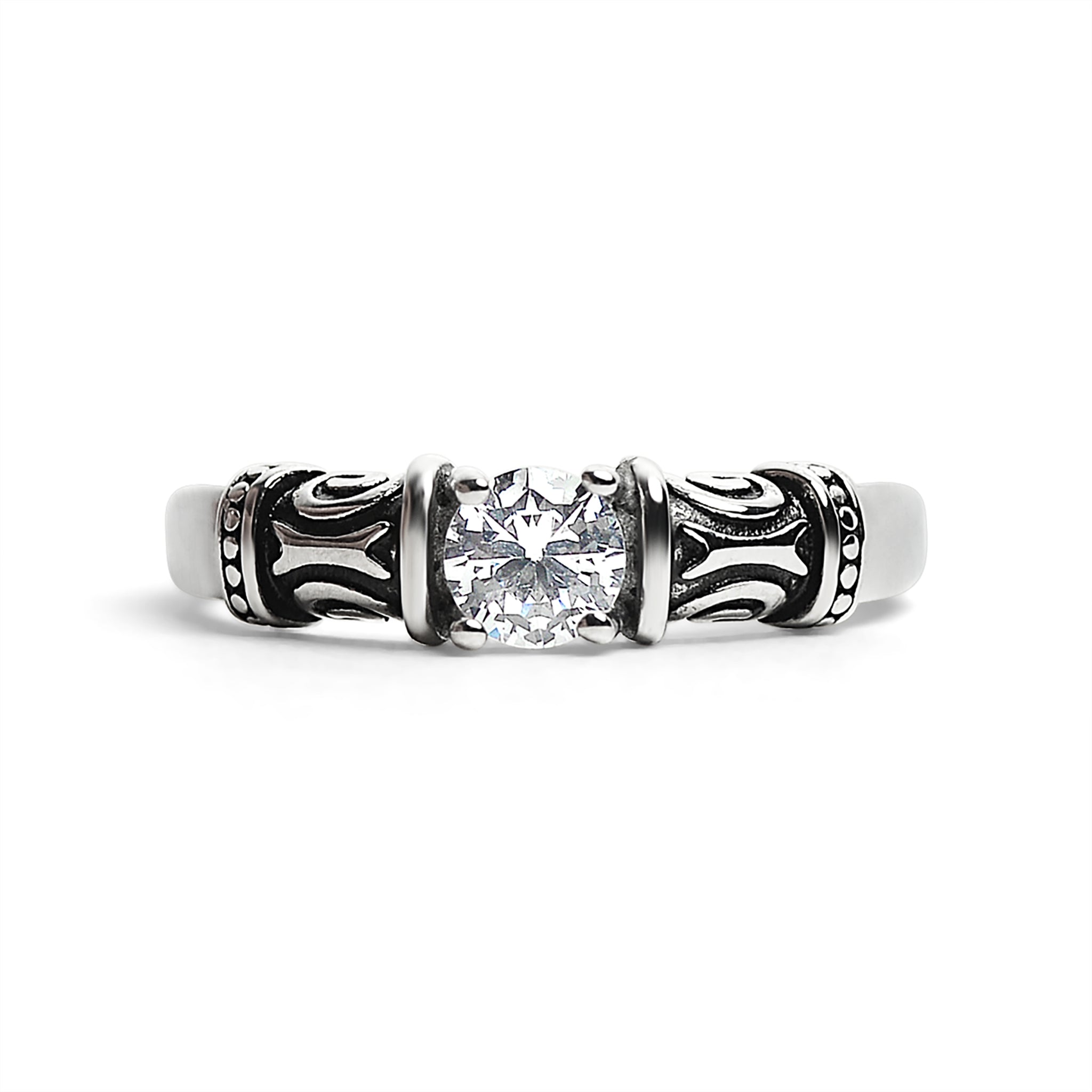 CZ Center With Decorative Accents Stainless Steel Ring