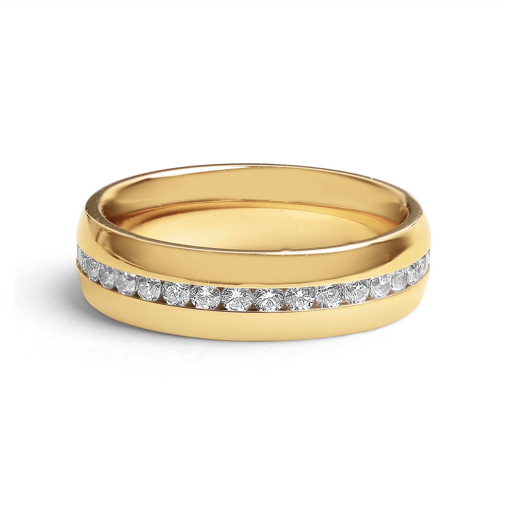 Highly Polished Gold Stainless Steel CZ Center Ring