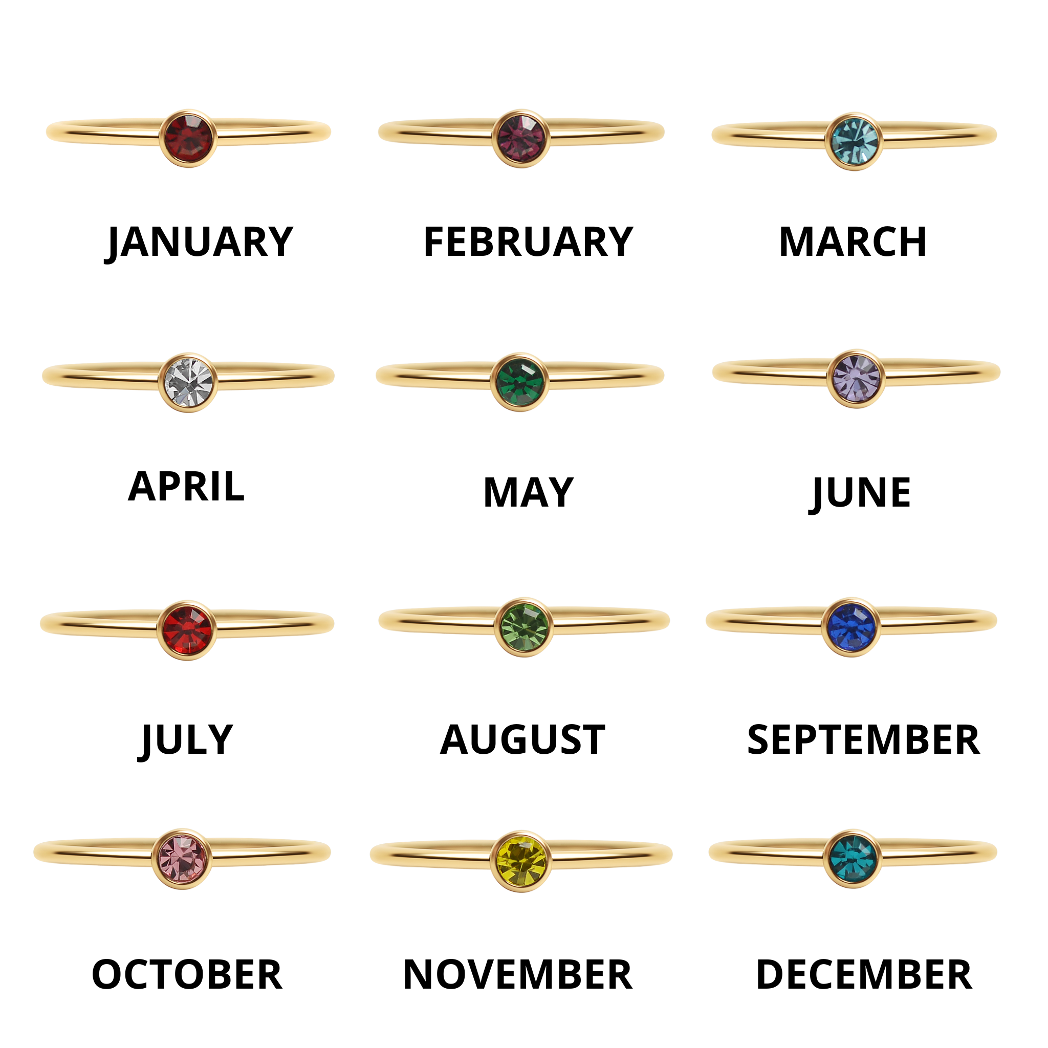 18k Gold PVD Rostfritt stål Birthstone Stacking Ring / ZRJ1001