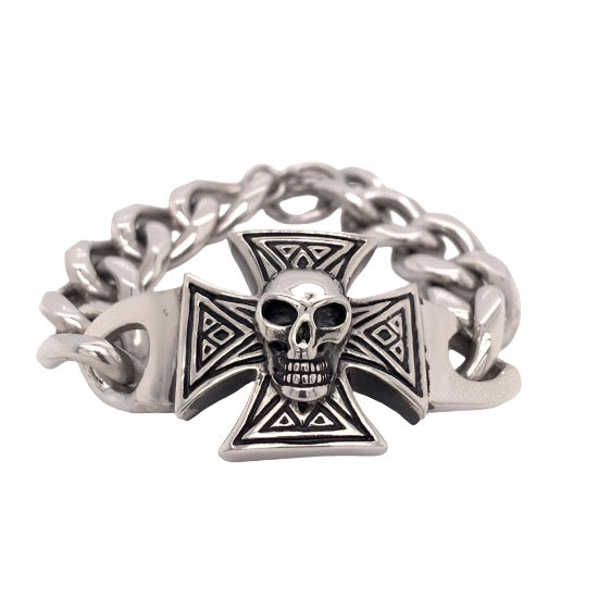 Stainless Steel Maltese Cross with Skull Bracelet / BCJ0154