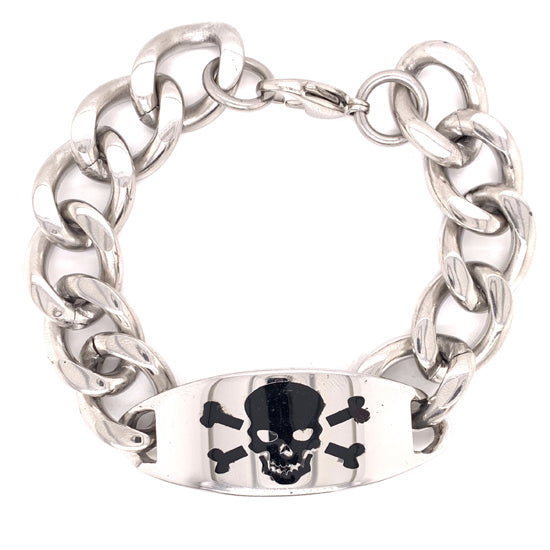 Stainless Steel Skull And Crossbones ID Bracelet / BCJ0156