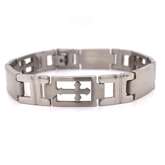 Stainless Steel Cross Cutout Bracelet / BRJ2024-mens stainless steel jewelry- 316l stainless steel jewelry- stainless steel mens jewelry- jewelry stainless steel- stainless steel jewelry made in china