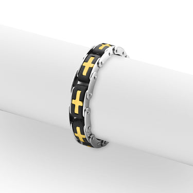 18K Gold PVD Stainless Steel Cross Bike Chain Bracelet / BRJ2376