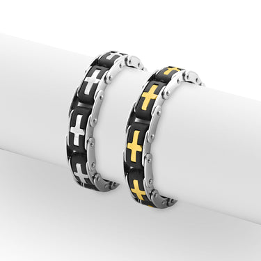 18K Gold PVD Stainless Steel Cross Bike Chain Bracelet / BRJ2376