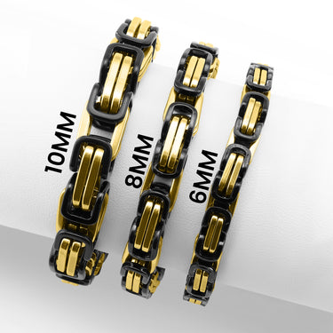 18K Gold PVD & Black Stainless Steel Byzantine Chain Bracelet or Anklet / BRJ9089