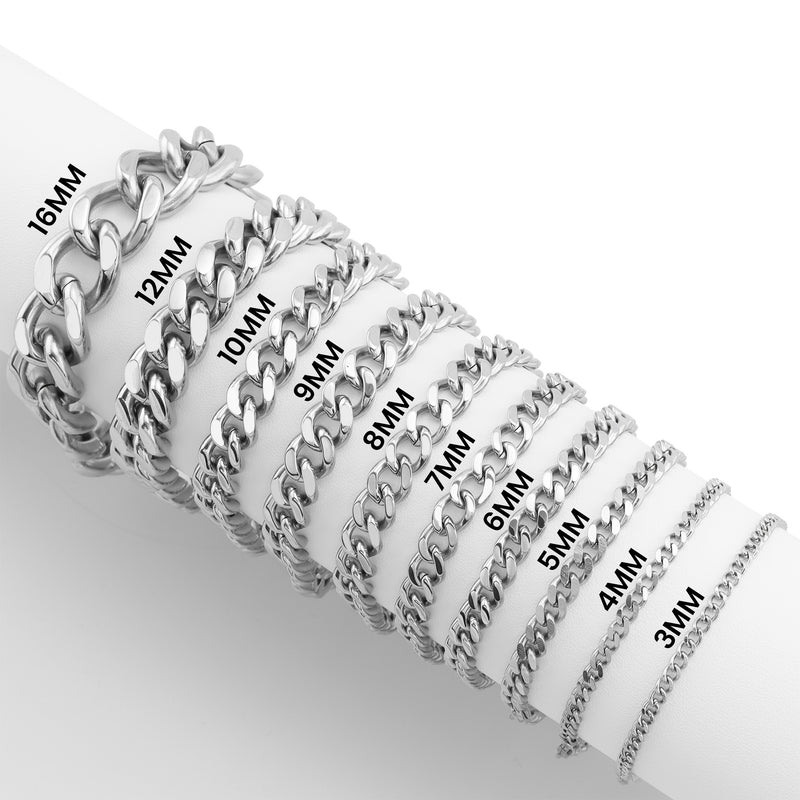 Men's 316L Stainless Steel Curb Link Chain Bracelet - 9 mm