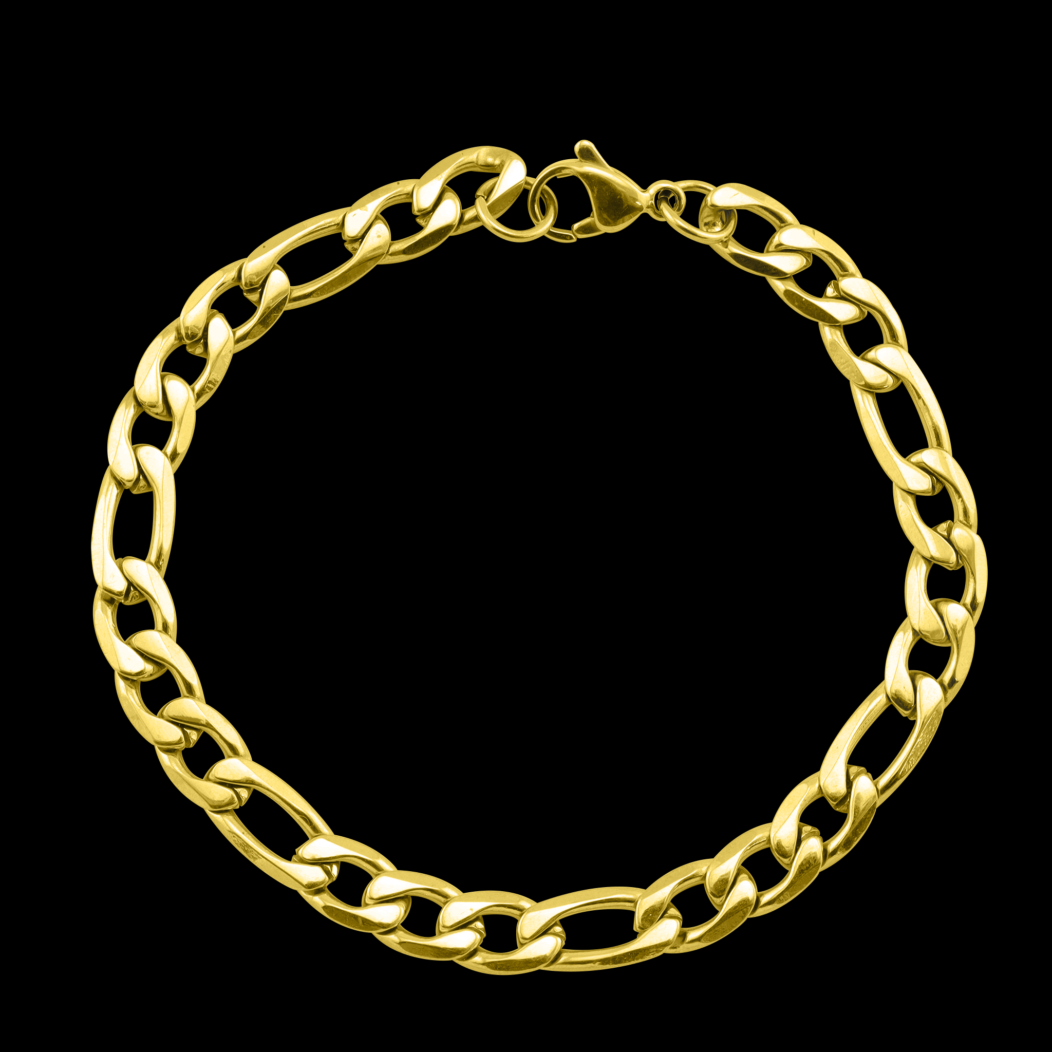 Letter & Birthstone Figaro Chain Bracelet - Gold - M/L