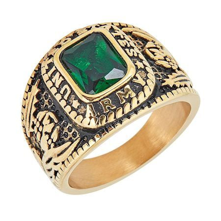 Gold United States Army Green Center Stone Stainless Steel Ring / MCR6005-stainless steel mens jewelry- jewelry stainless steel- stainless steel jewelry made in china- wholesale stainless steel jewelry- does stainless steel jewelry tarnish