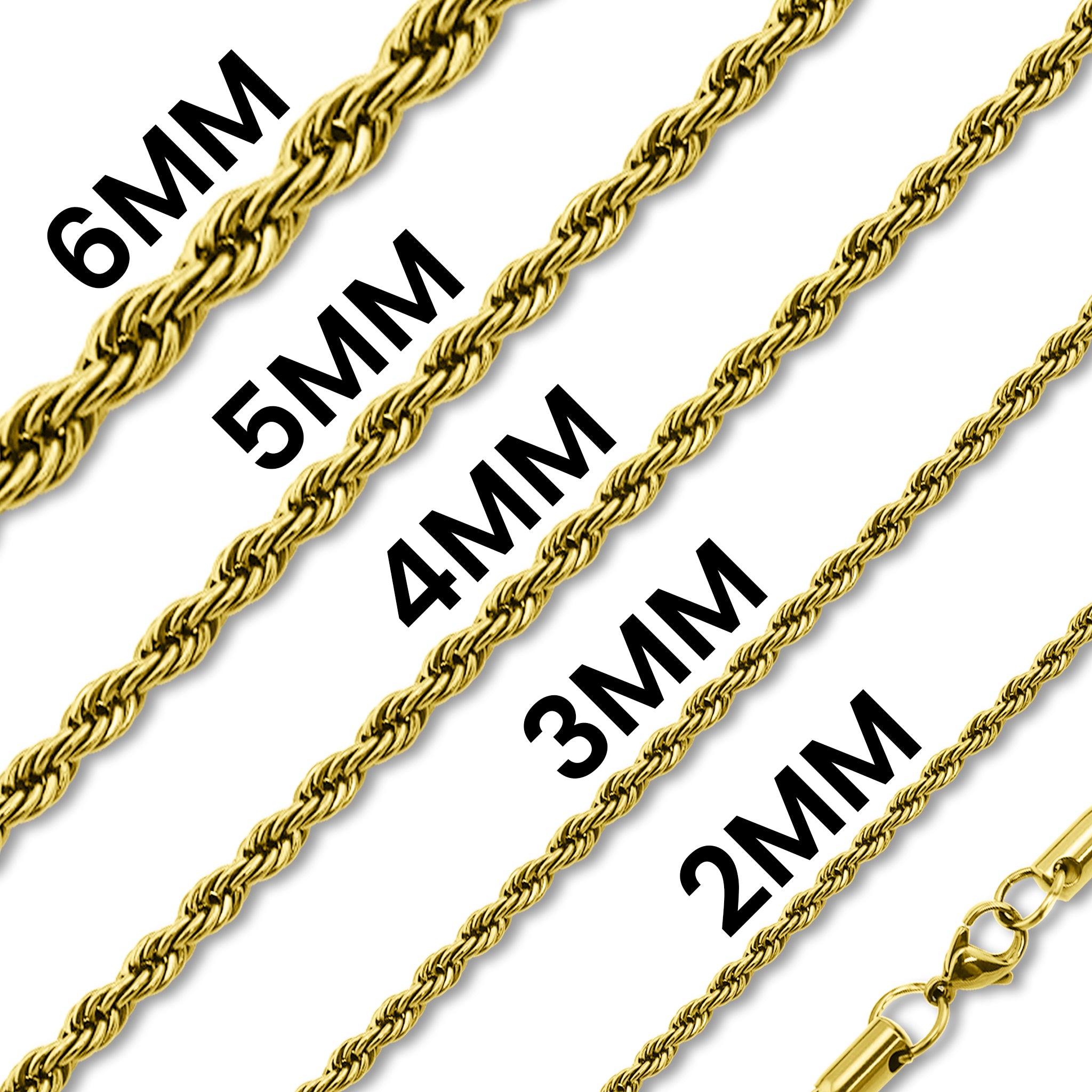 Gold Stainless Steel Rope Chain Necklace (CHN9702) Warehouse
