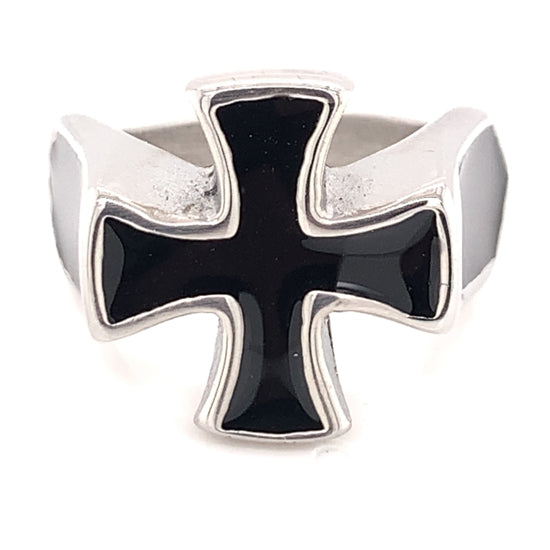 Polished Black Enamel Cross Stainless Steel Ring / CRC2017-stainless steel mens jewelry- jewelry stainless steel- stainless steel jewelry made in china- wholesale stainless steel jewelry- does stainless steel jewelry tarnish