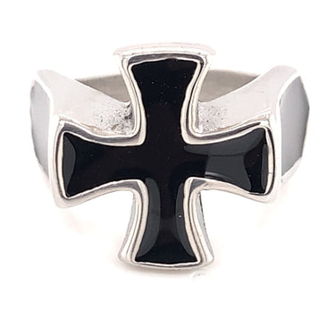 Polished Black Enamel Cross Stainless Steel Ring / CRC2017-stainless steel mens jewelry- jewelry stainless steel- stainless steel jewelry made in china- wholesale stainless steel jewelry- does stainless steel jewelry tarnish