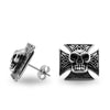 Stainless Steel Maltese Cross Skull Post Earrings / ERC1012