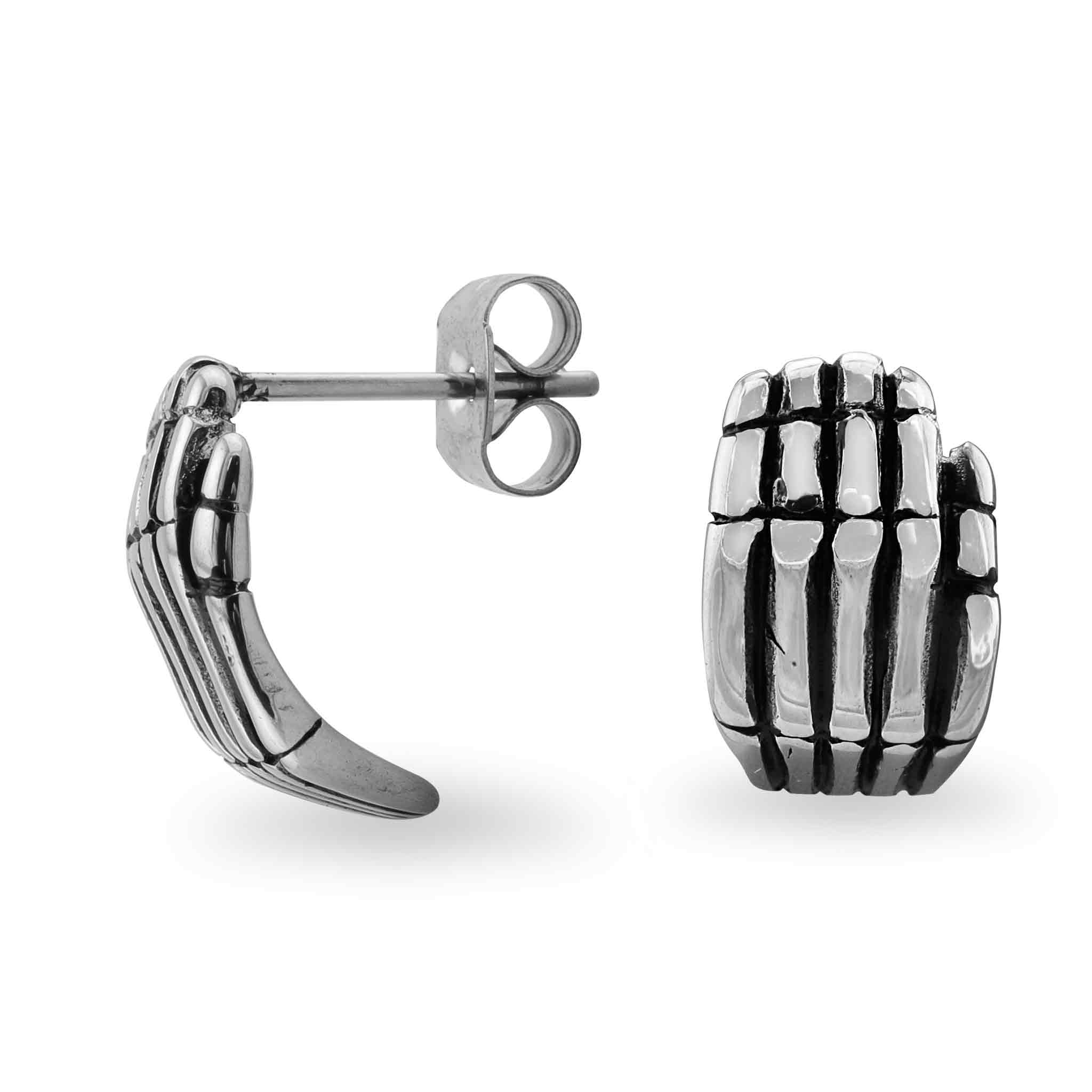 Stainless Steel Skull Hand Post Earrings / ERC1013