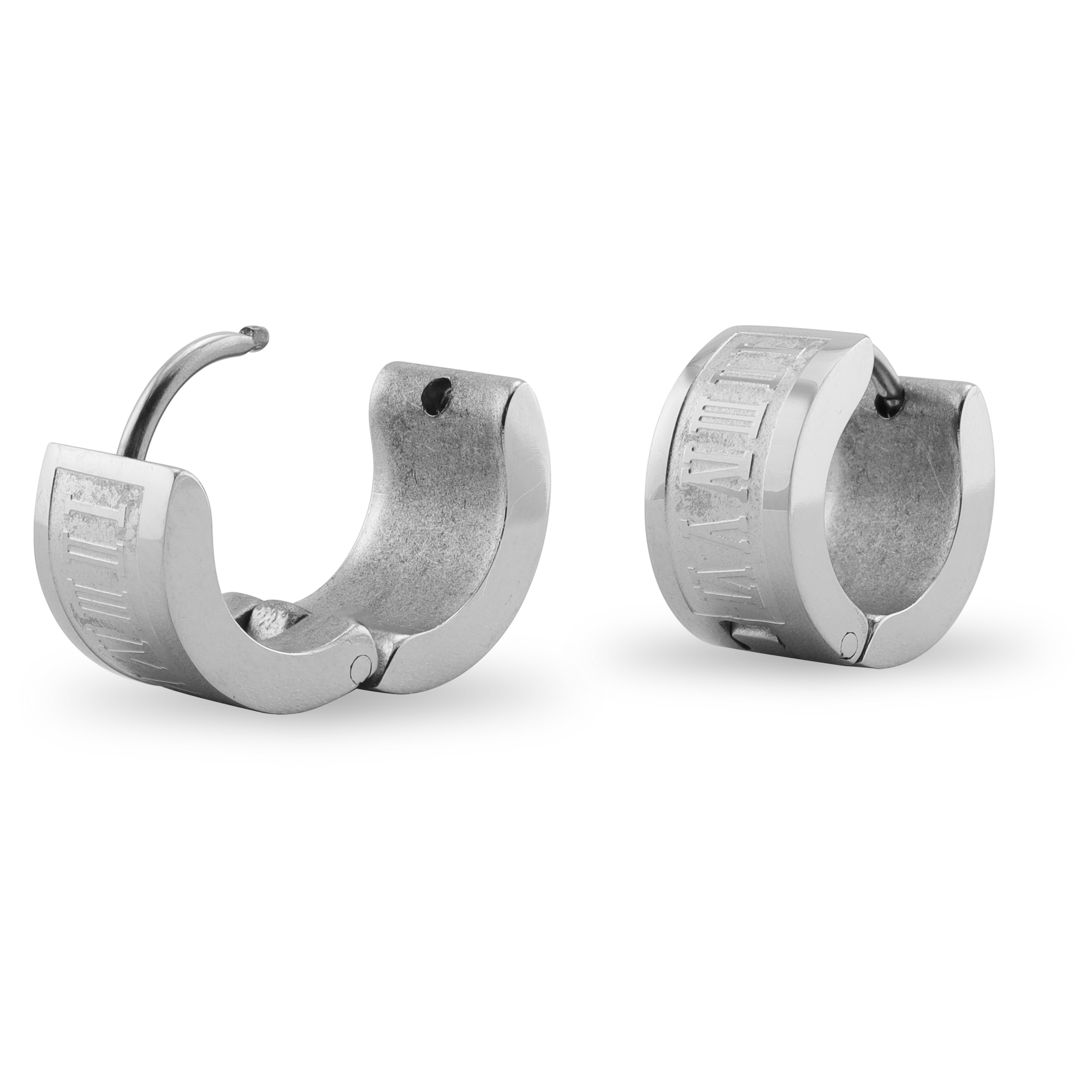 Stainless Steel Roman Numeral Hinged Hoop Earrings / ERJ2026
