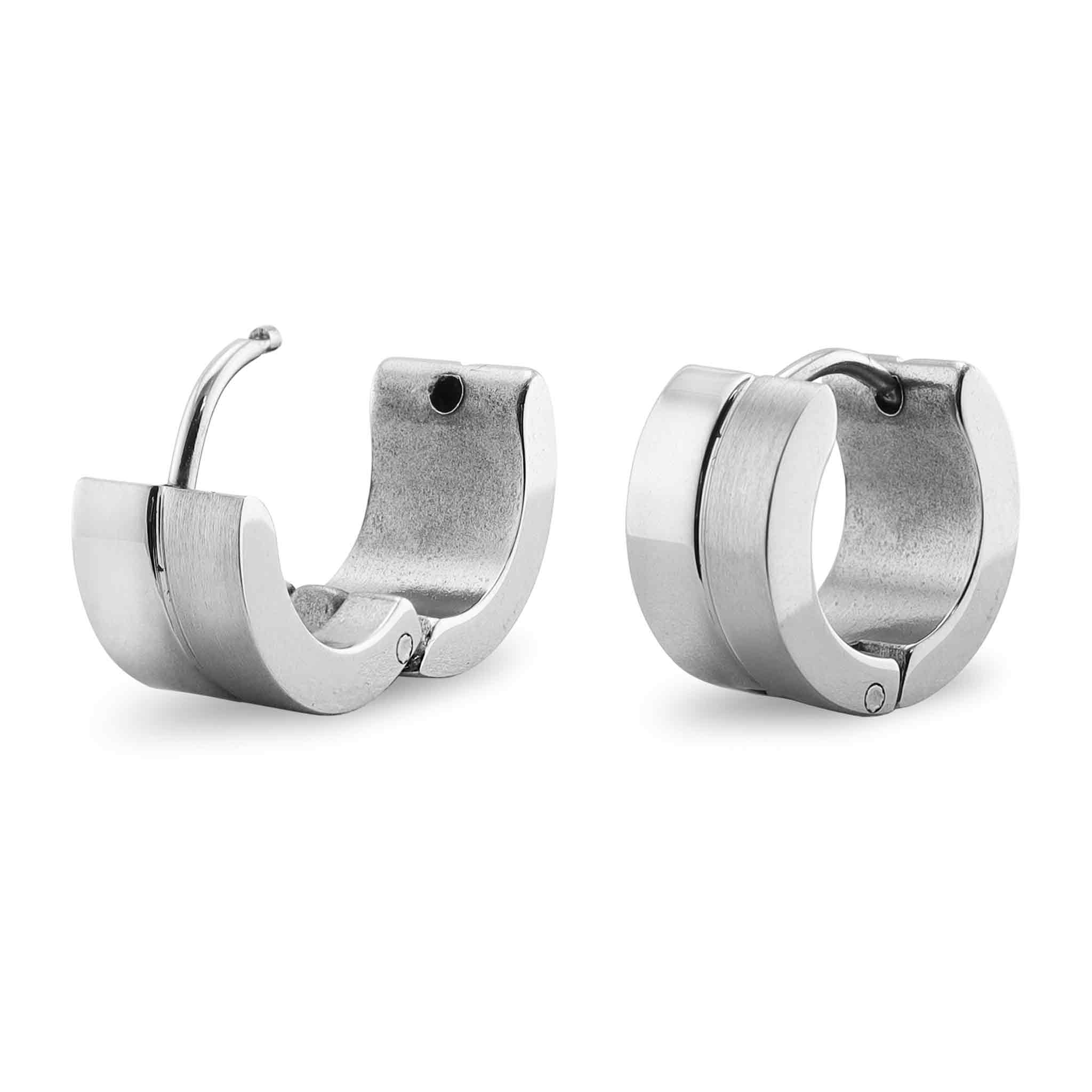 Stainless Steel Groove Center Hinged Hoop Earrings / ERJ2097