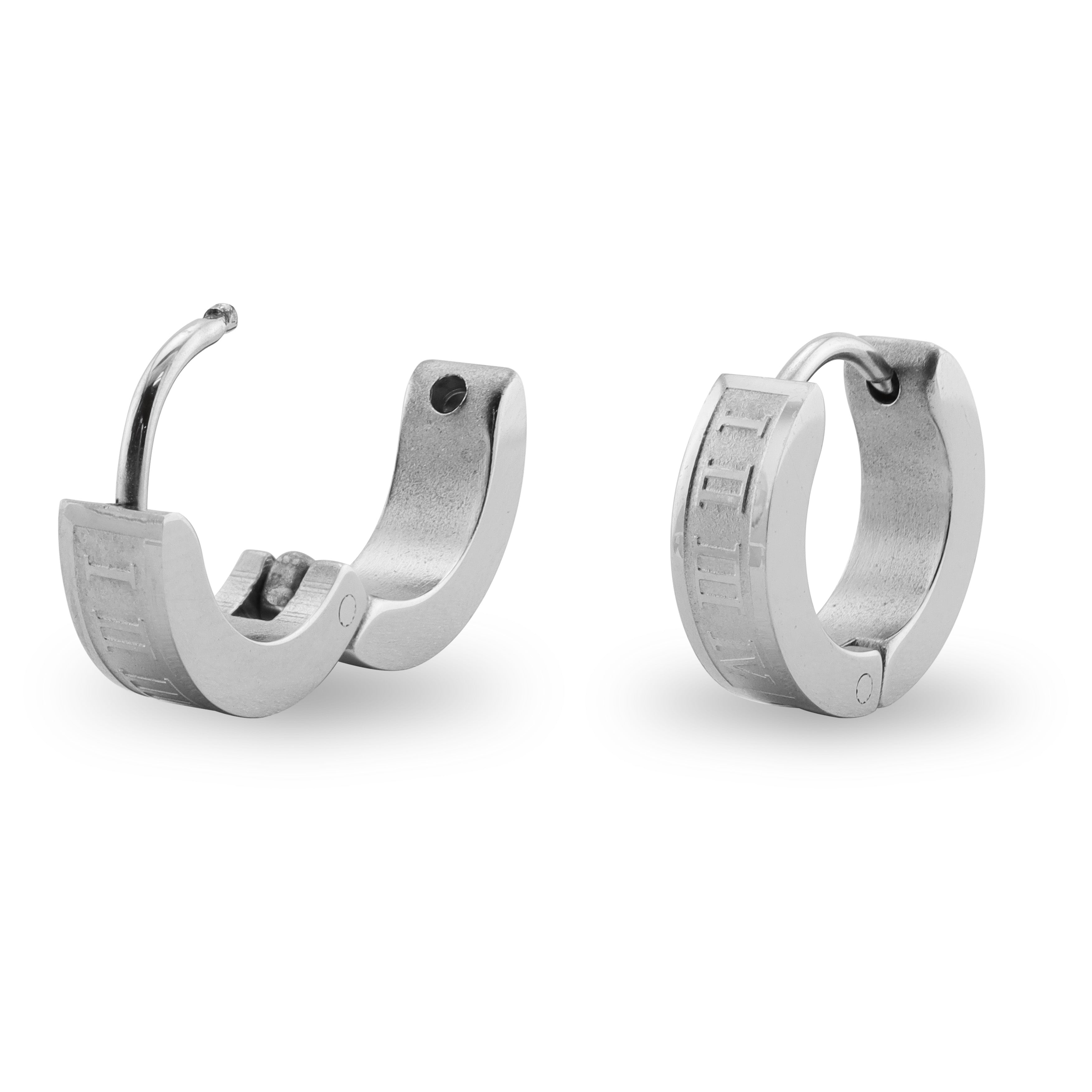 Stainless Steel Roman Numeral Hoop Earrings / ERJ3029