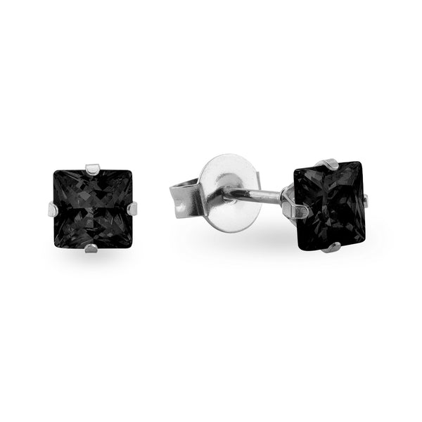 Stainless Steel Clear/Black Square CZ Stud Earrings / ERJ3160