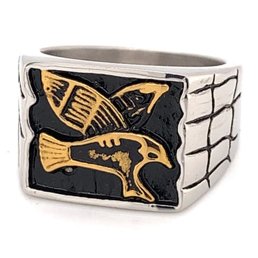 Stainless Steel 18K Gold PVD Coated Eagle Center Men's Signet Ring / GRJ0004-stainless steel mens jewelry- jewelry stainless steel- stainless steel jewelry made in china- wholesale stainless steel jewelry- does stainless steel jewelry tarnish