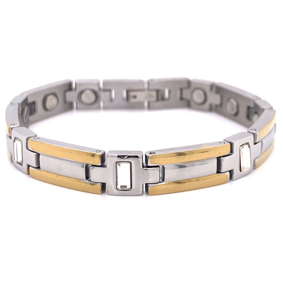 Stainless Steel & Gold PVD Coated Germanium Magnetic Bracelet / MBL0031-stainless steel jewelry wholesale- mens stainless steel jewelry- 316l stainless steel jewelry- stainless steel mens jewelry- jewelry stainless steel