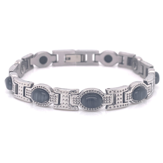 Stainless Steel Magnetic and Germanium Bracelet with Black Stones / MBL0035-stainless steel jewelry made in china- wholesale stainless steel jewelry- does stainless steel jewelry tarnish- stainless steel jewelry good- stainless steel jewelry cleaner