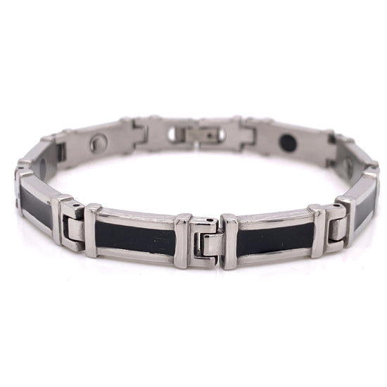 Black Enamel Stainless Steel Magnetic Bracelet / MBL0041-womens stainless steel jewelry- stainless steel cleaner for jewelry- stainless steel jewelry wire- surgical stainless steel jewelry- women's stainless steel jewelry