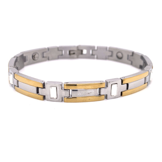 Stainless Steel And Gold PVD Coated Magnetic Bracelet / MBL021-stainless steel jewelry- how to clean stainless steel jewelry- stainless steel jewelry wholesale- mens stainless steel jewelry- 316l stainless steel jewelry