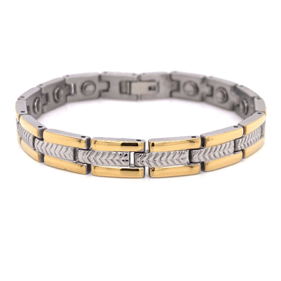 Stainless Steel And Gold PVD Coated Magnetic Bracelet / MBL026-stainless steel good for jewelry- stainless steel jewelry for women- womens stainless steel jewelry- stainless steel cleaner for jewelry- stainless steel jewelry wire