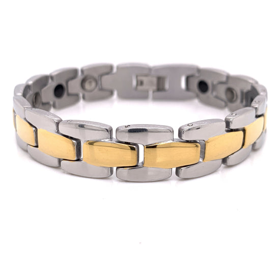 Stainless Steel & Gold PVD Coated Magnetic Bracelet / MBS0021-stainless steel mens jewelry- jewelry stainless steel- stainless steel jewelry made in china- wholesale stainless steel jewelry- does stainless steel jewelry tarnish