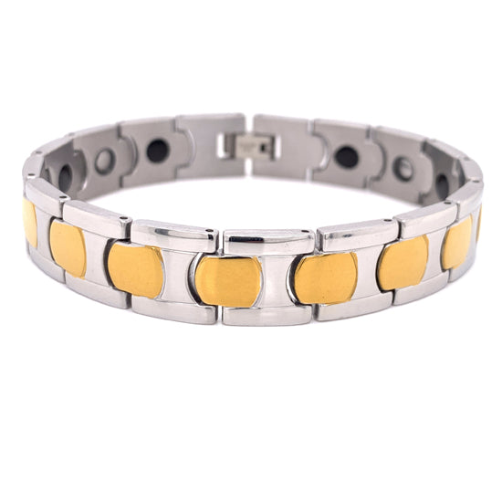 Stainless Steel & Gold PVD Coated Magnetic Bracelet / MBS0030-stainless steel jewelry made in china- wholesale stainless steel jewelry- does stainless steel jewelry tarnish- stainless steel jewelry good- stainless steel jewelry cleaner