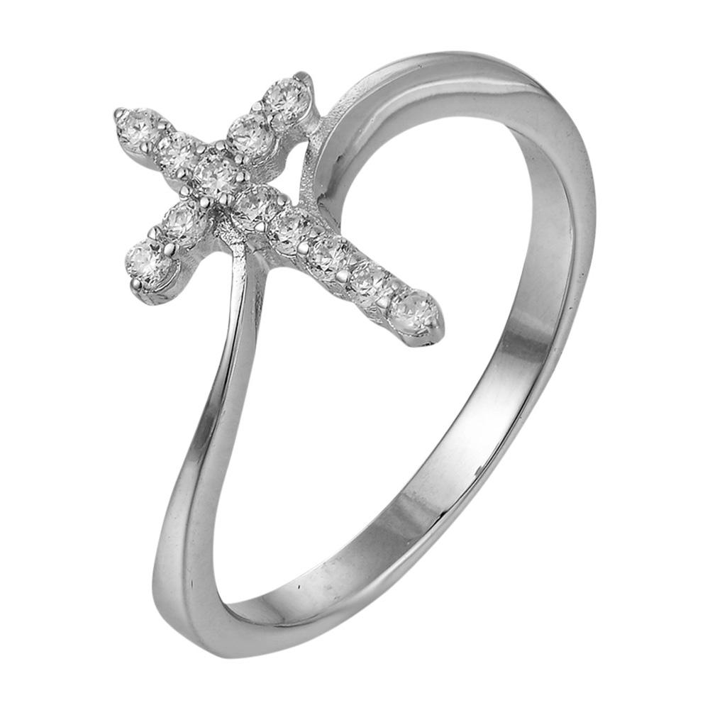 CZ krysset hvitt gull over messingring/USR0002