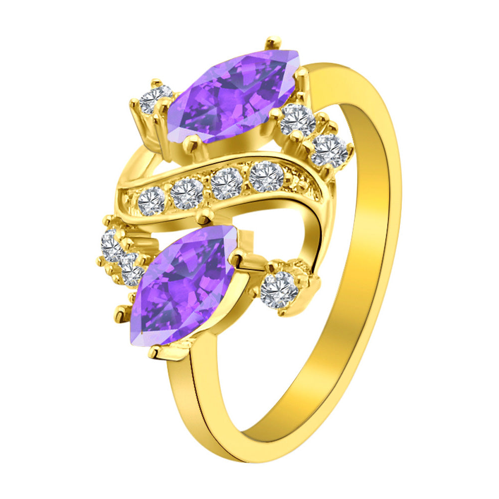 Purple CZ With Accent CZ Stones Gold Over Brass Ring / FSR0007-how to clean brass jewelry- does brass jewelry tarnish- brass jewelry tarnish- is brass jewelry good- kendra scott large antique brass jewelry box