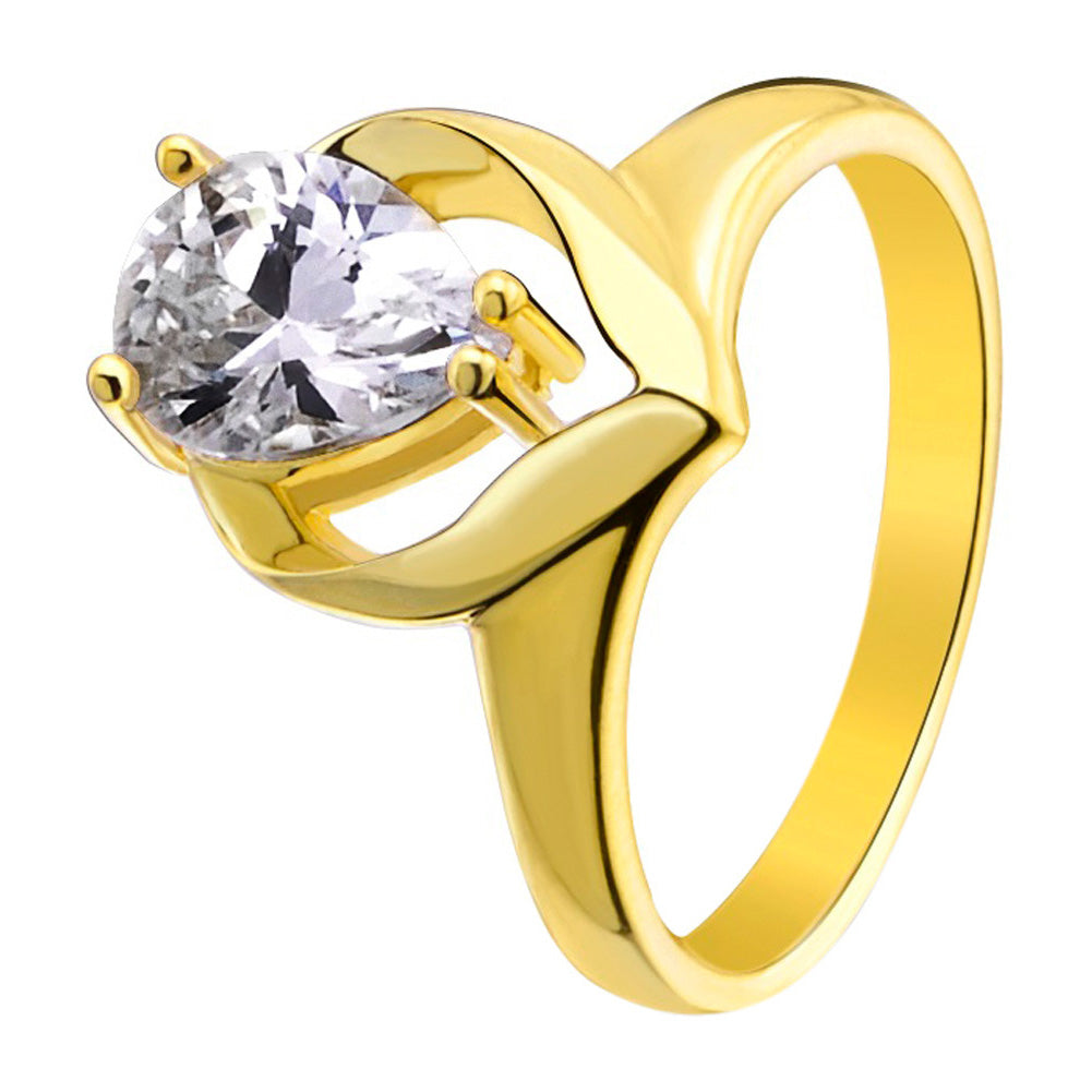 Teardrop CZ Gold Over Brass Ring / FSR0011-jewelry brass- brass jewelry box- how long does brass jewelry last- how to polish brass jewelry- how to solder brass jewelry