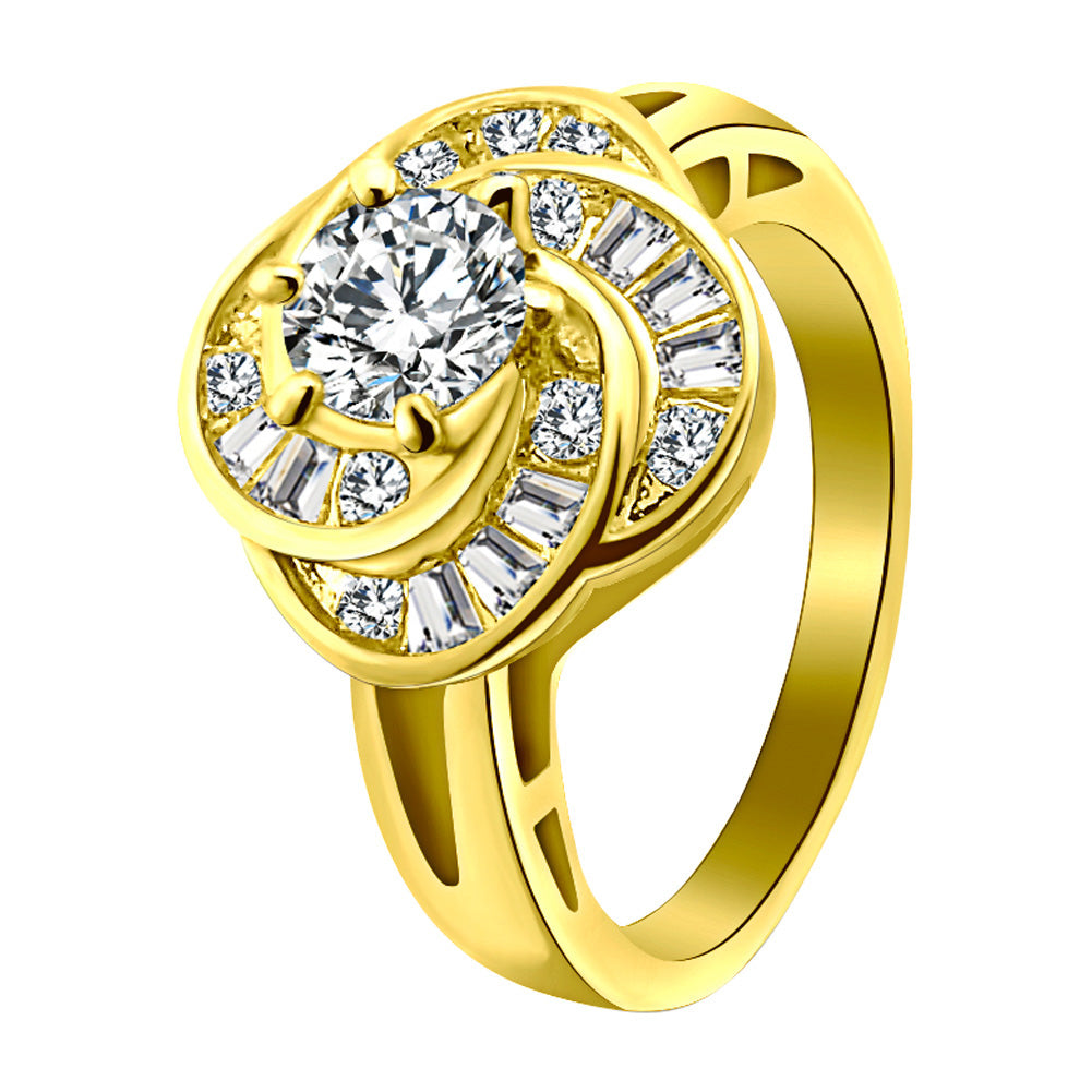 CZ With Accent CZ Stones Gold Over Brass Ring / FSR0012-cleaning brass jewelry- brass ring jewelry how to keep brass jewelry from tarnishing- jewelry brass- brass jewelry box