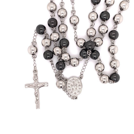 Stainless Steel Black Enamel Cross Rosary Necklace / NKJ0066-stainless steel jewelry for women- womens stainless steel jewelry- stainless steel cleaner for jewelry- stainless steel jewelry wire- surgical stainless steel jewelry
