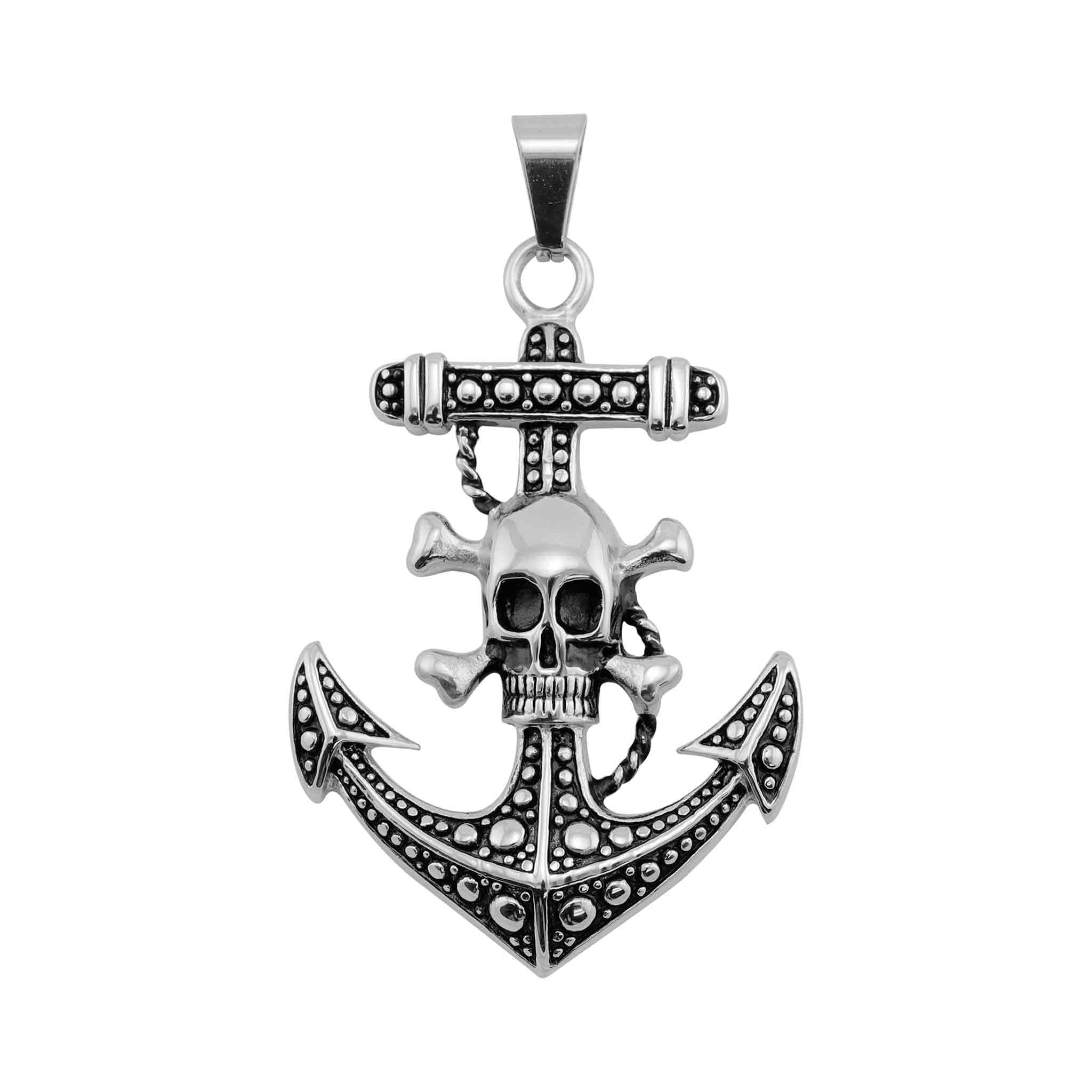 Stainless Steel Skull And Crossbones On Anchor Pendant / PDC0179
