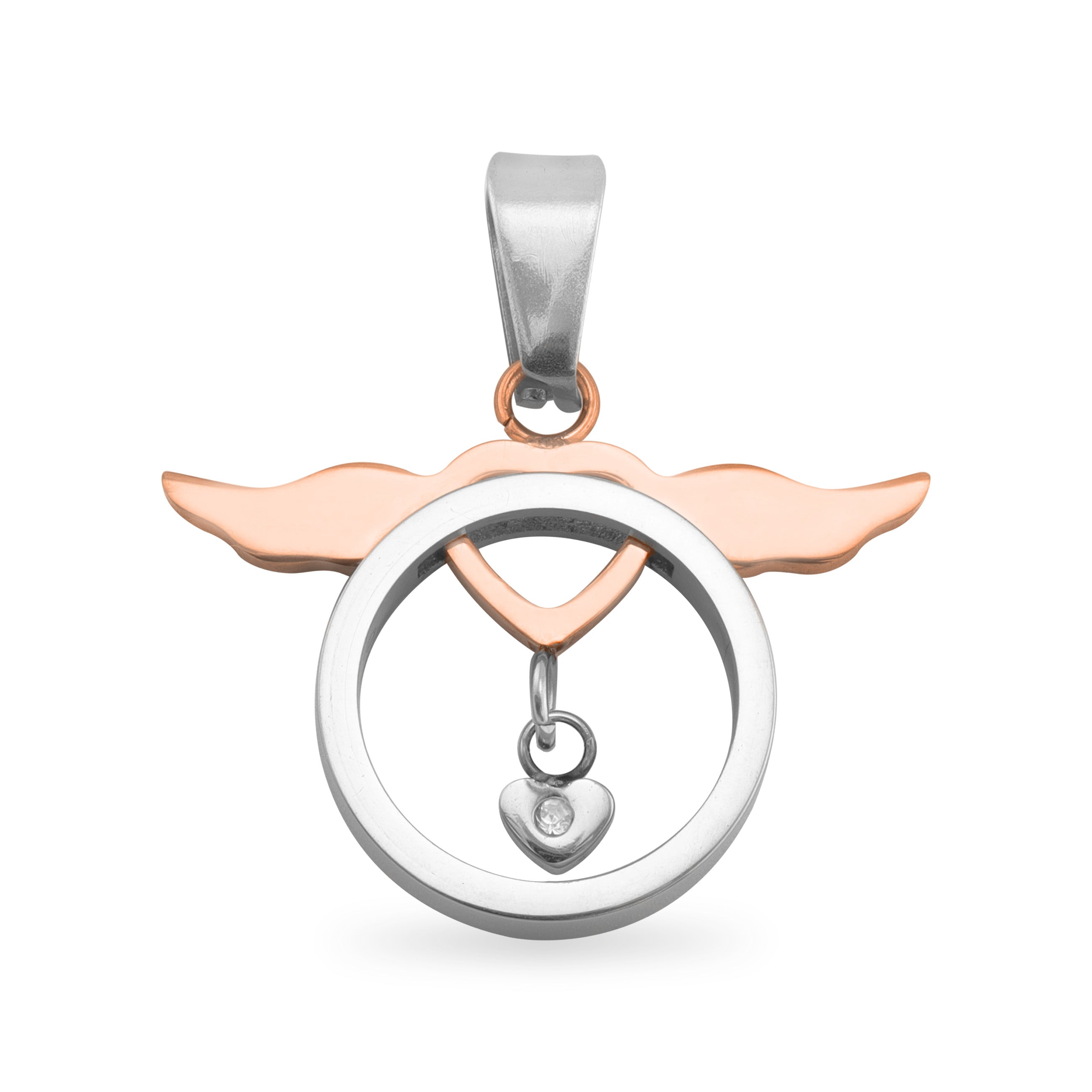 18K PVD -belagd rostfritt stål hjärtvingar med CZ Accent Pendant / PDC9001