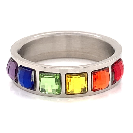 Full Bezel Rainbow CZ Stainless Steel Ring / RRJ2672-gold stainless steel jewelry- stainless steel jewelries- stainless steel jewelry mens- stainless steel good for jewelry- stainless steel jewelry for women
