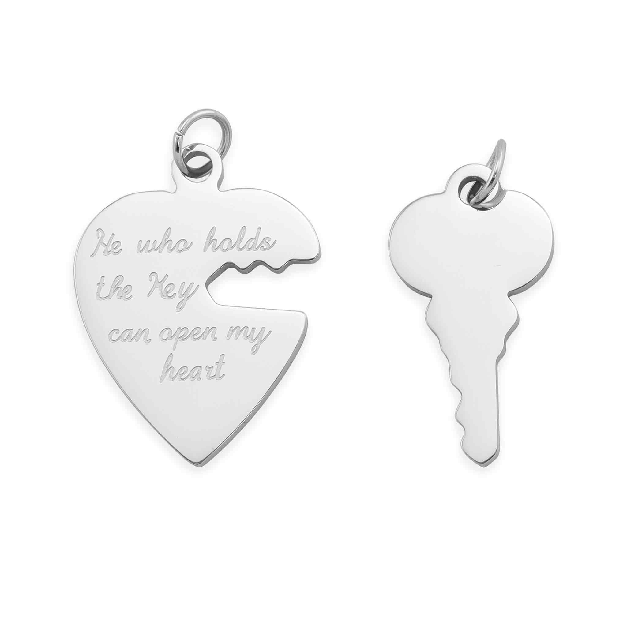 Stainless Steel Heart And Key Pendant / SBB0070