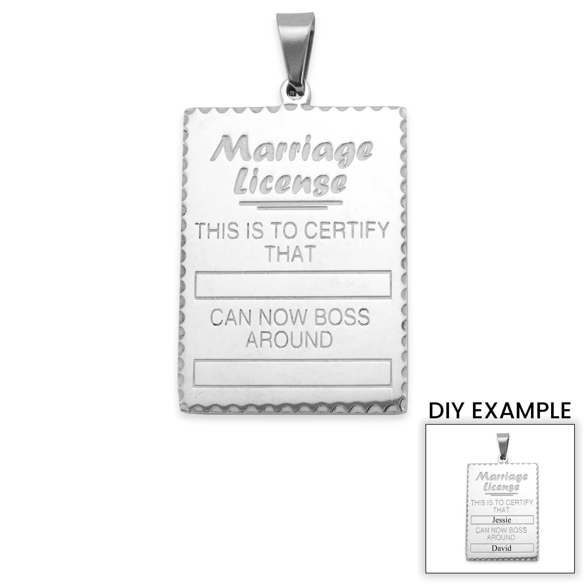 Detailed Stainless Steel "This is to certify that" "Can now boss around" Pendant / SBB0088